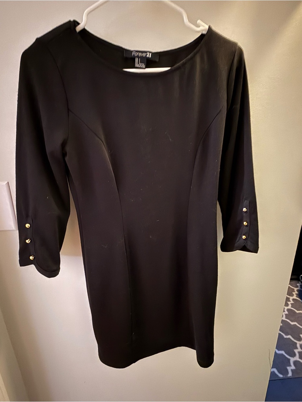 Forever 21 Black Midi Sheath Dress with Gold Button Cuffs